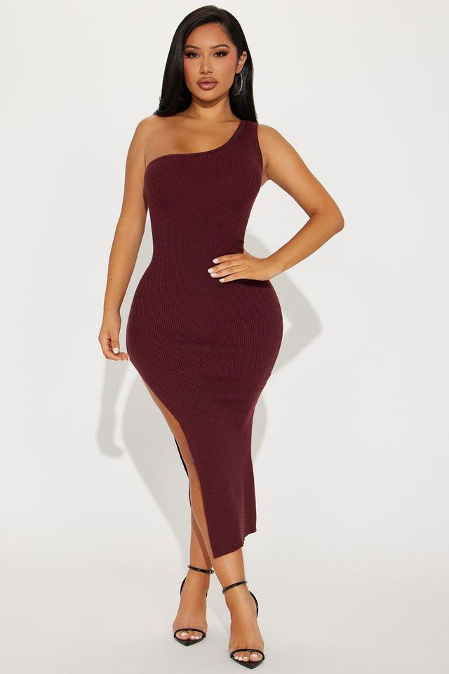 Milena Metallic Sweater Midi Dress - Wine Product Image