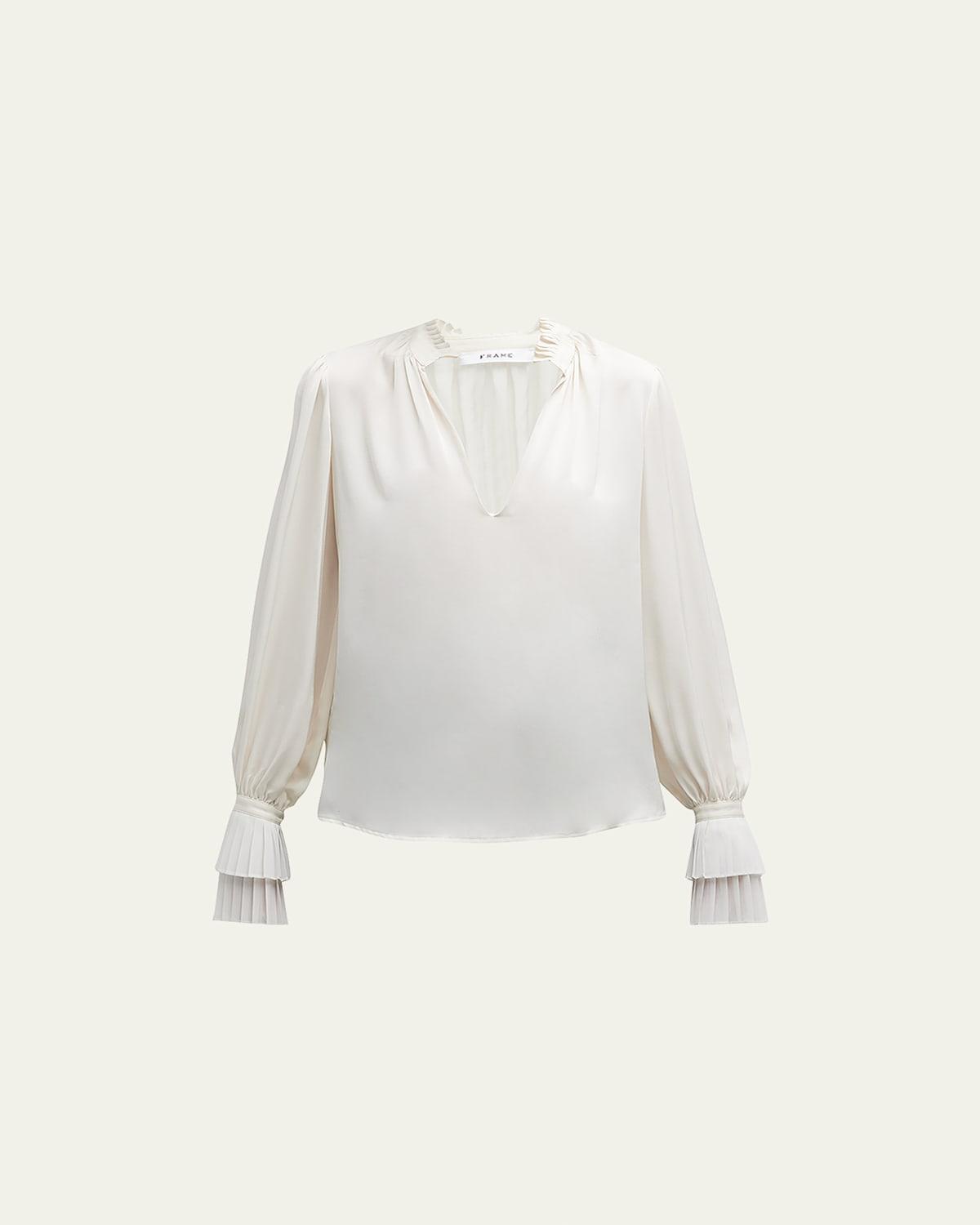 V-Neck Pleated Cuff Top Product Image