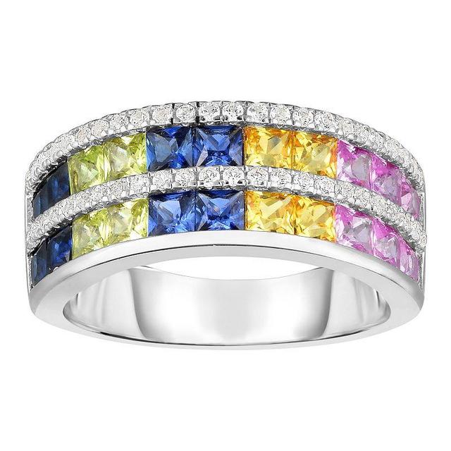 Sterling Silver Lab-Created Multicolor Sapphire Ring, Womens Product Image