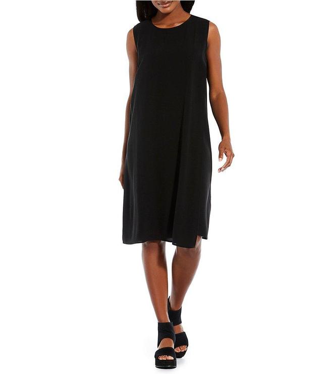 Eileen Fisher Silk Georgette Crepe Scoop Neck Sleeveless High-Low Shift Dress Product Image