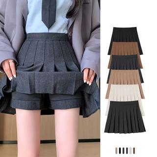 High Waist Plain Pleated Mini A-Line Skirt (Various Designs) Product Image