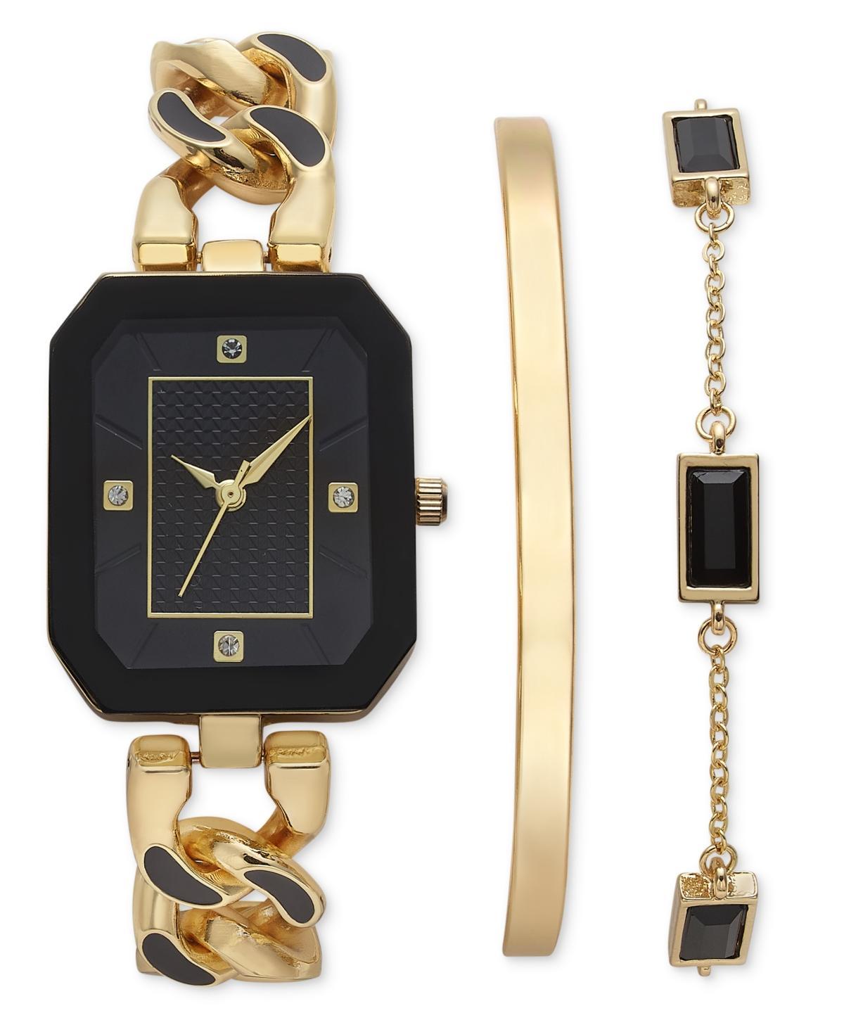 I.n.c. International Concepts Womens Black & Gold-Tone Link Bracelet Watch 26mm Set, Created for Macys - Gold Product Image