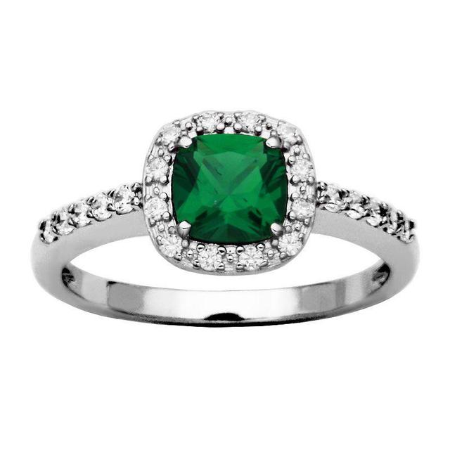 Sterling Silver Lab-Created Green Spinel & Cubic Zirconia Halo Ring, Womens Product Image