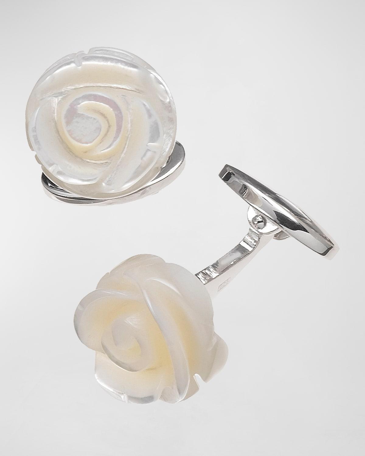 Mens Sterling Silver & Carved Mother-of-Pearl Rose Cufflinks Product Image