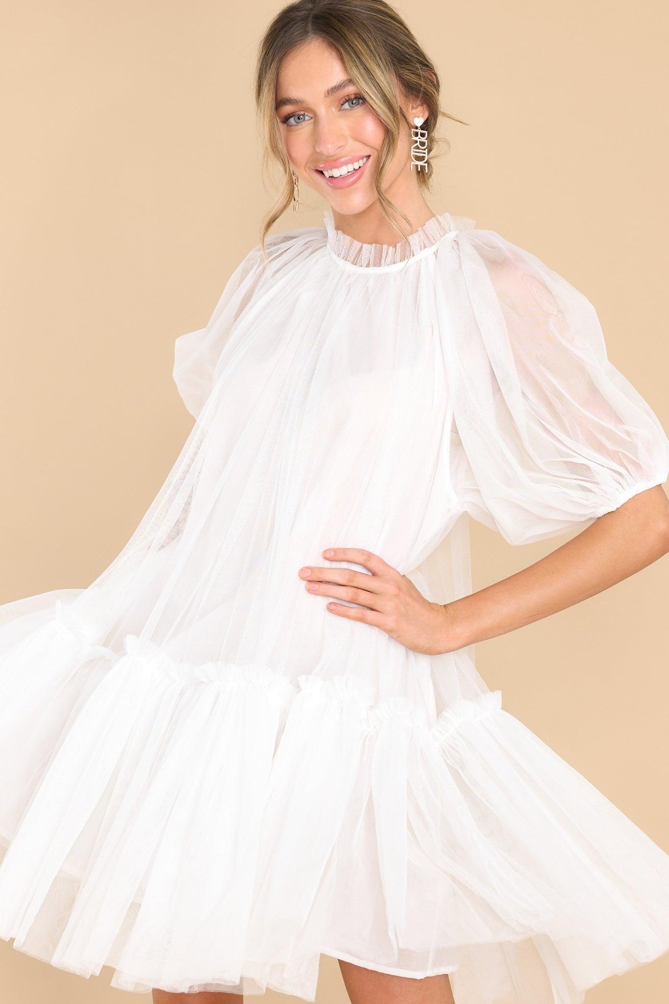 Aura Everything I Ever Wanted Sheer Tulle White Dress Product Image