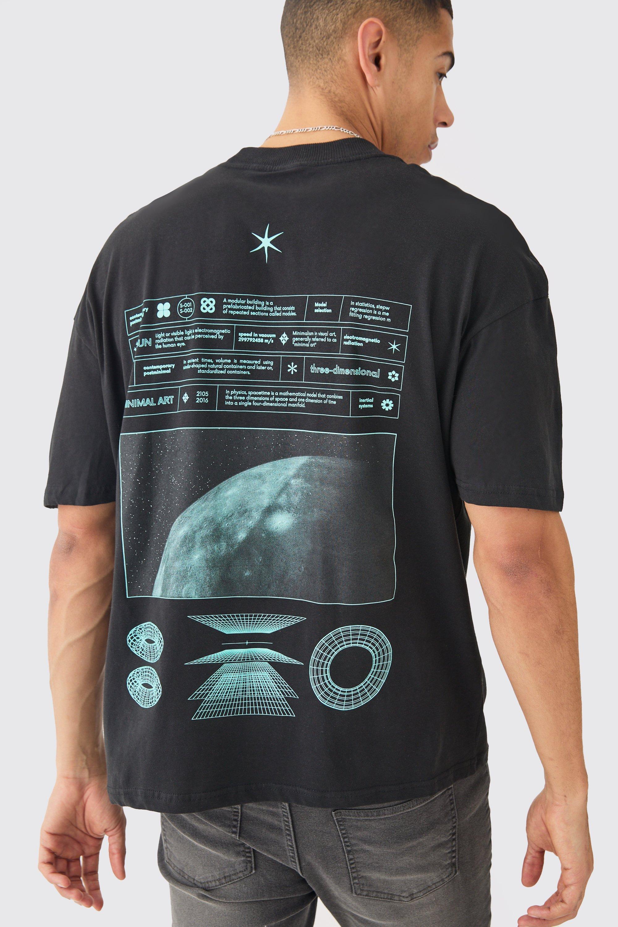 Mens Black Oversized Space Graphic T-shirt, Black Product Image