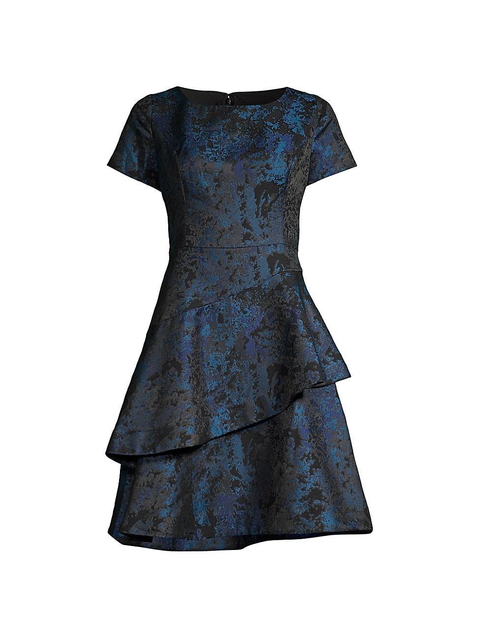 Womens Jacquard Tiered Fit & Flare Dress Product Image