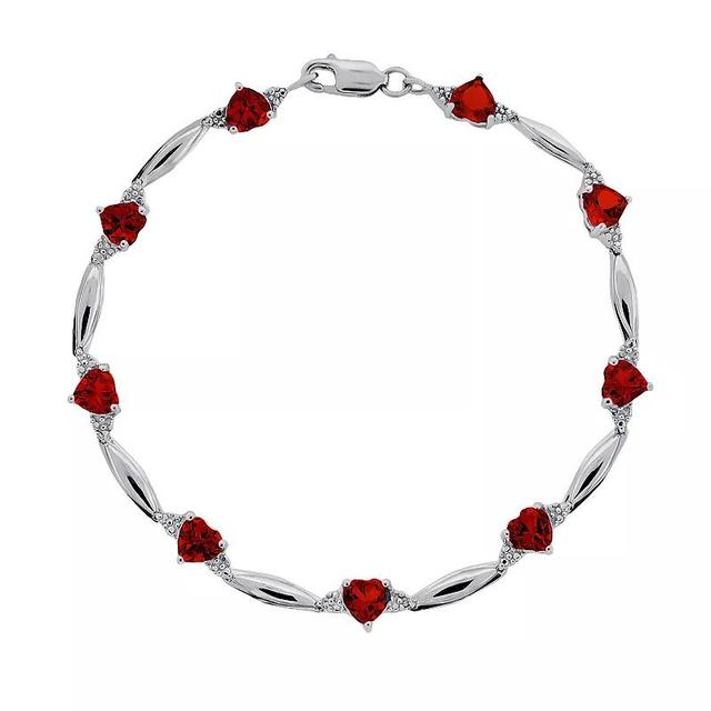 Gemminded Sterling Silver Garnet and Diamond Accent Heart Bracelet, Womens Red Product Image