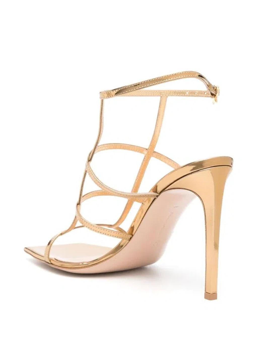 GIANVITO ROSSI Gold-tone Caged 95mm Patent Leather Sandals Product Image