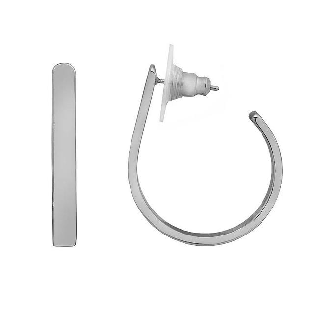 Emberly Silver Tone Minimalist Hook Hoop Earrings, Womens, None Product Image