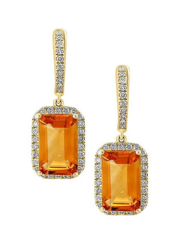 Womens 14K Yellow Gold, Citrine & 0.53 TCW Diamond Halo Drop Earrings Product Image