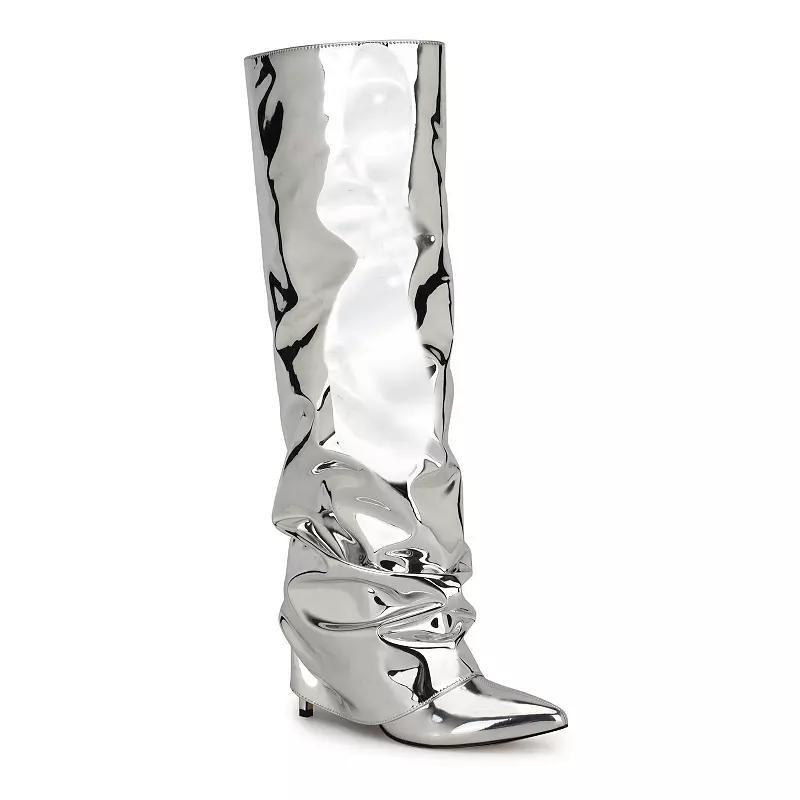 Nine West Randee Womens Pointy Toe Slouchy Dress Boots Silver Mirror Grey Product Image