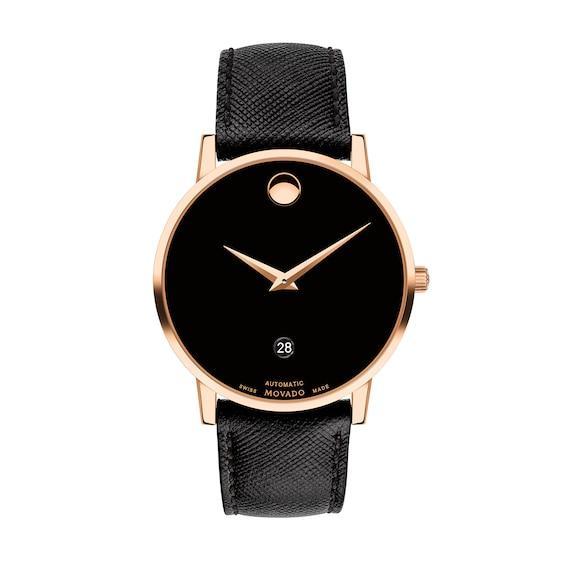 Movado Mens Swiss Automatic Museum Black Calfskin Strap Watch 40mm - Rose Gold Product Image