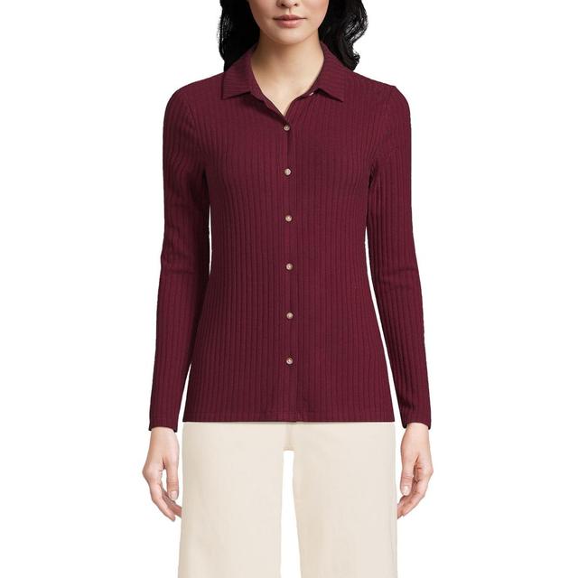 Womens Lands End Long-Sleeve Ribbed Button-Front Polo Top Rich Red Product Image