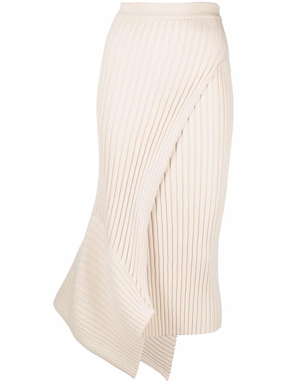 Asymmetric Panel Ribbed Skirt In Neutrals Product Image