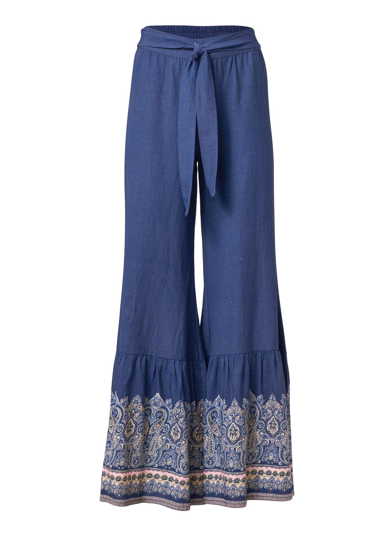 Linen Border Print Pants - Navy Multi product image