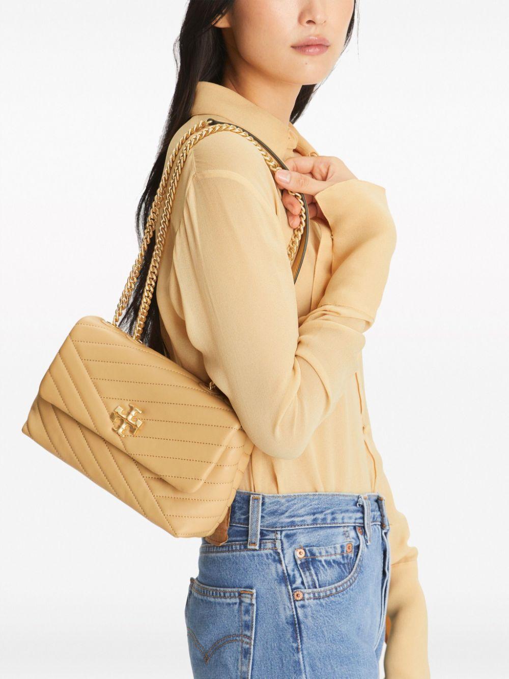 Small Kira Chevron Leather Shoulder Bag In Beige Product Image