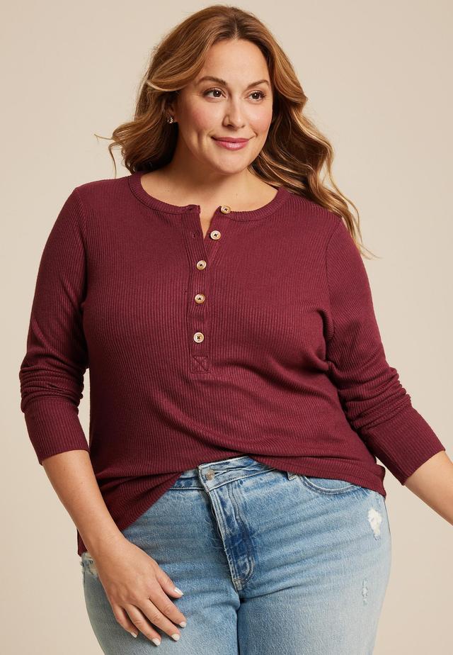 Maurices 0X Plus Size Womens Heartland Henley Tee Brown Product Image