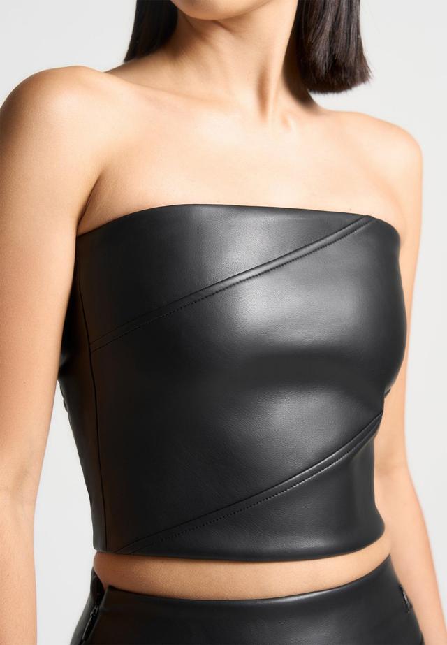 Bandeau Vegan Leather Corset Top - Black Female Product Image