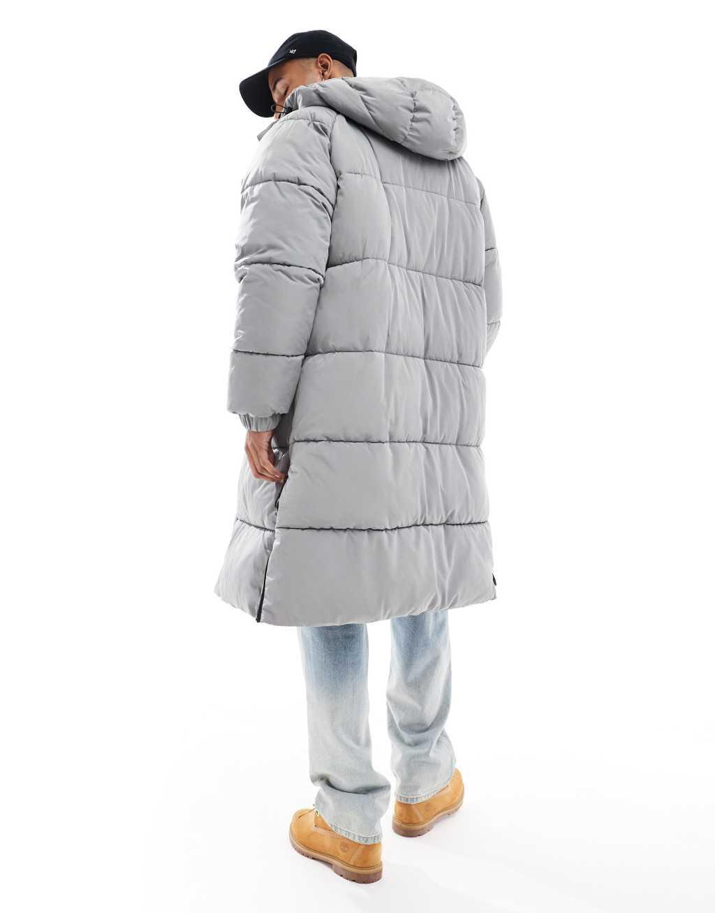 Bershka longline puffer coat in gray Product Image