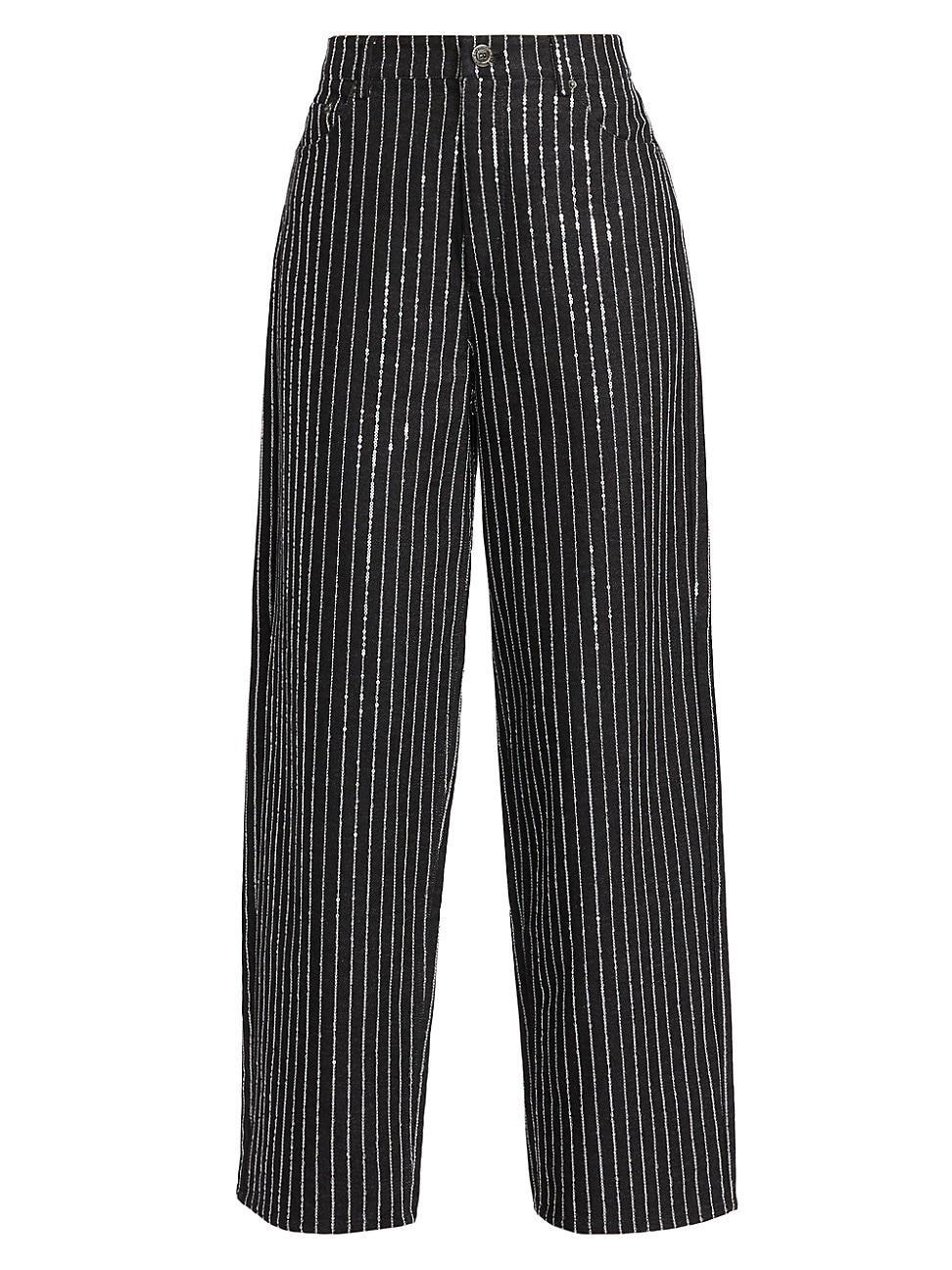 Womens Sequin-Pinstriped Twill Wide-Leg Pants Product Image