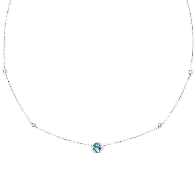 Boston Bay Diamonds Sterling Silver Genuine Swiss Blue Topaz & Lab-Grown White Sapphire Necklace, Womens Product Image