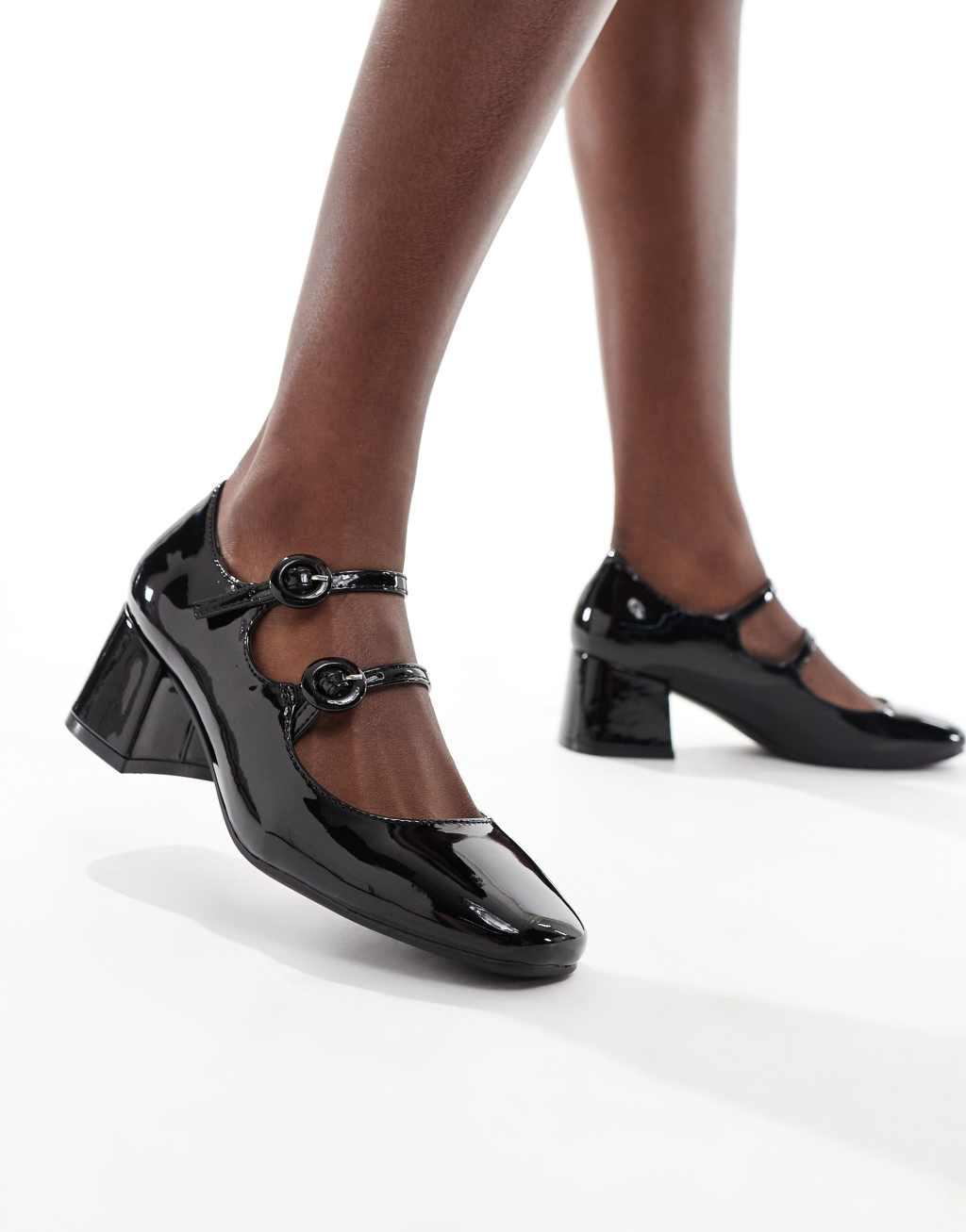 Glamorous heeled mary janes in black patent Product Image