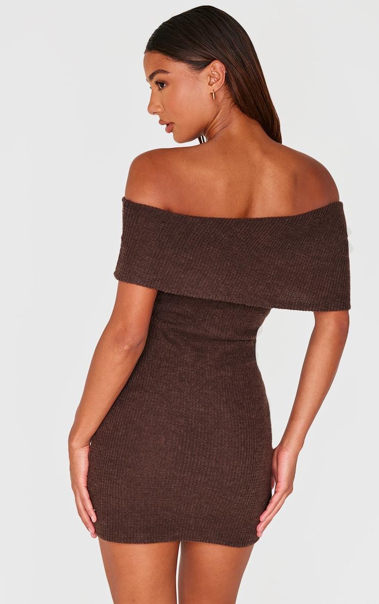 Chocolate Brushed Rib Asymmetric Bodycon Dress Product Image