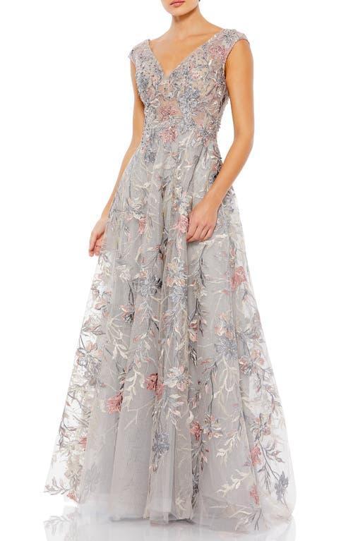 Womens Embellished Floral Cap-Sleeve Gown Product Image