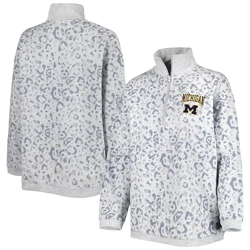 Womens Gameday Couture Heather Gray Michigan Wolverines Leopard Quarter-Zip Sweatshirt Product Image