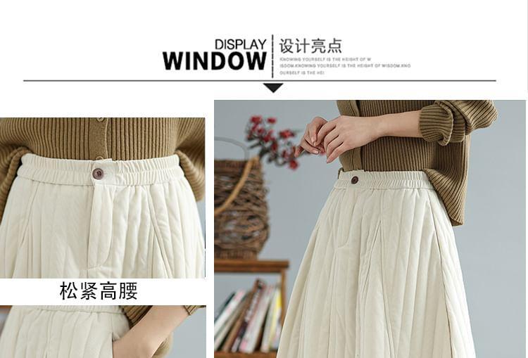 Elastic Waist Plain Padded Midi A-Line Skirt Product Image