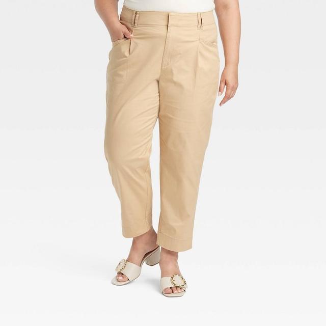 Womens High-Rise Pleat Front Ankle Chino Pants - A New Day Beige 17 Product Image