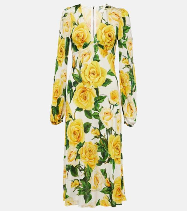 Floral Midi Dress In Yellow,white Product Image