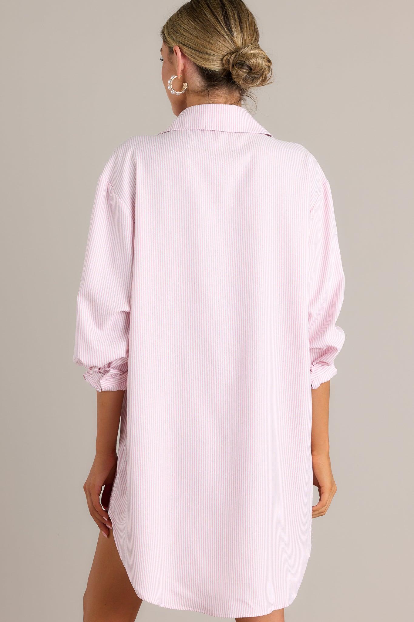 My Everything Pink Stripe Button Front Shirt Dress Product Image