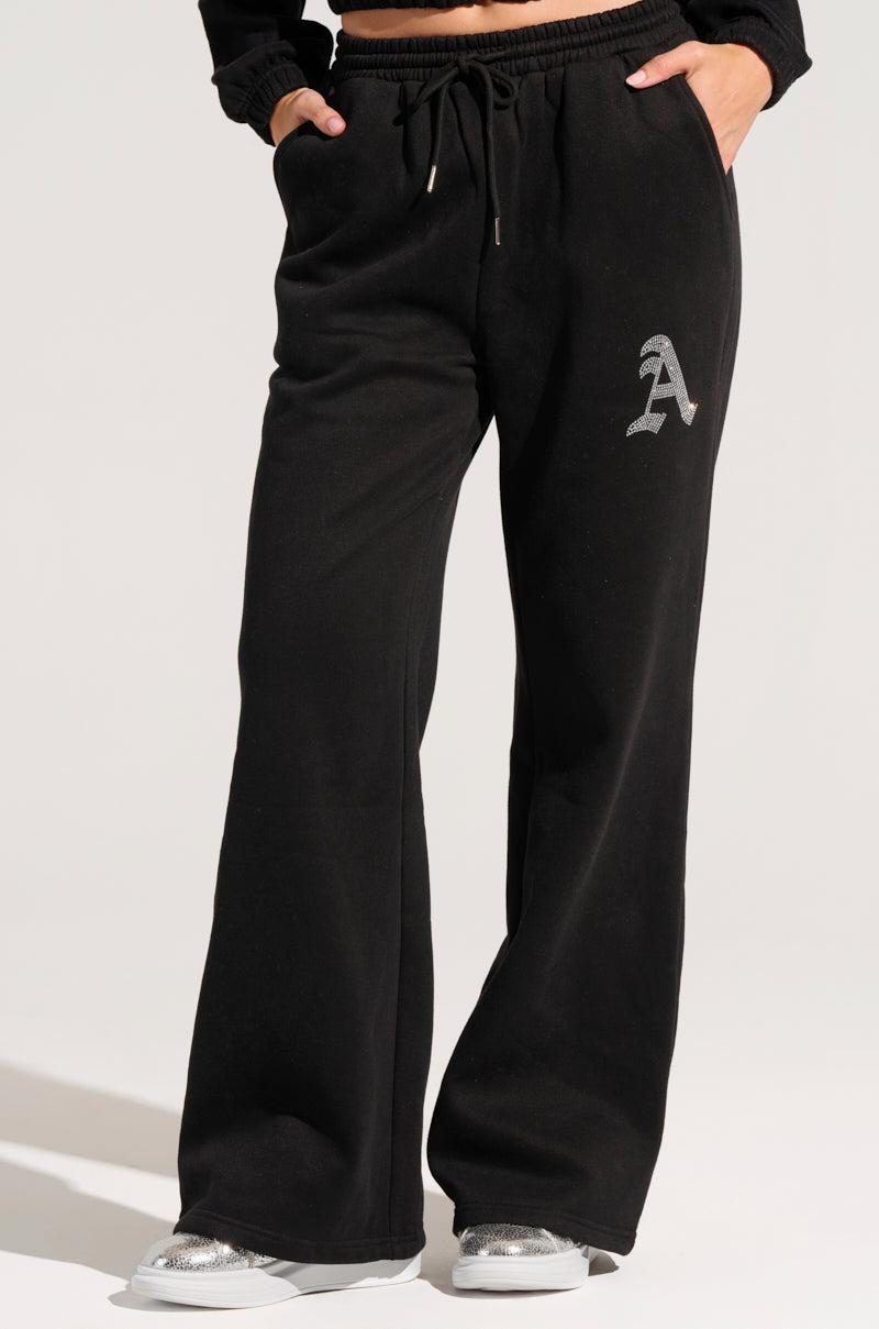 DEXTRA WIDE LEG SWEATPANT WITH RHINESTONE DETAIL Product Image