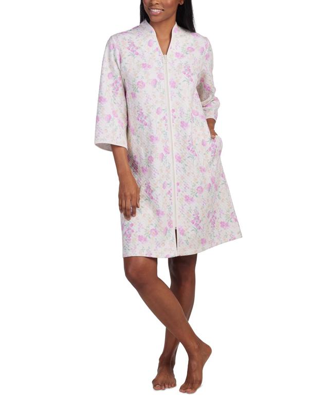 Miss Elaine Womens Floral 3/4-Sleeve Zip-Front Robe Product Image