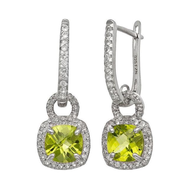 Sterling Silver Peridot and Lab-Created White Sapphire Square Halo Drop Earrings, Womens, Multi Product Image