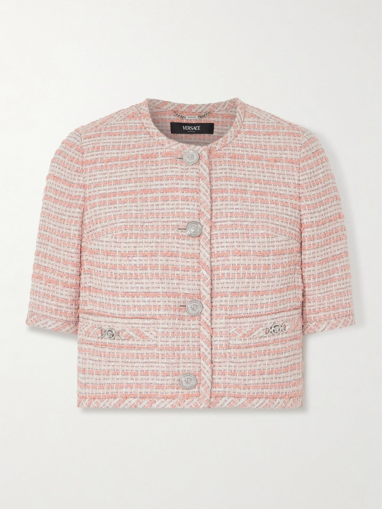 VERSACE Short-sleeve Single-breasted Mix Tweed Informal Jacket In Pink Product Image