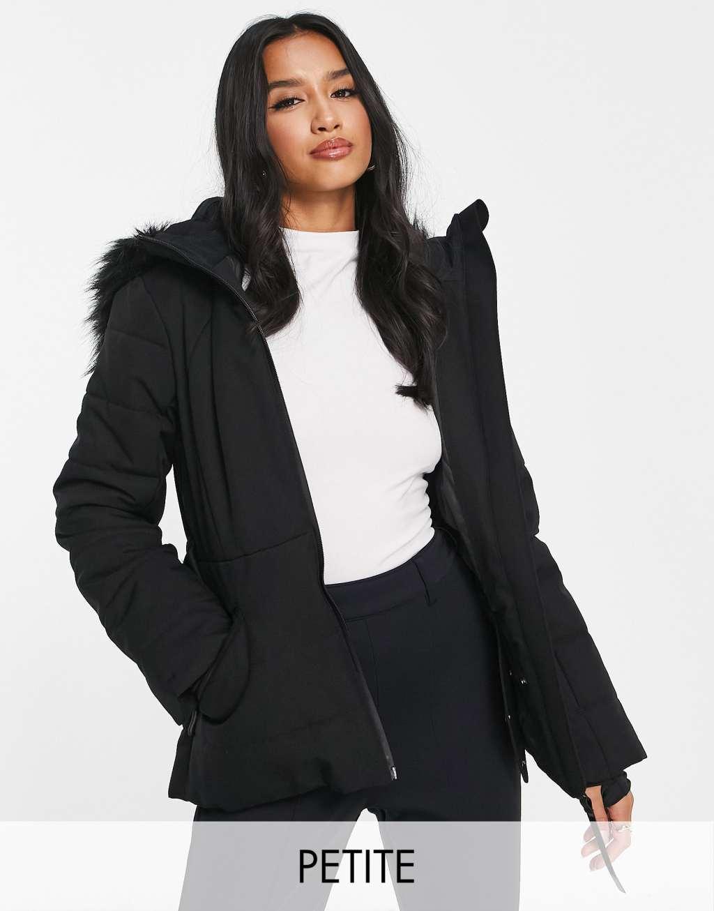 ASOS 4505 Petite ski belted jacket with faux fur hood Product Image