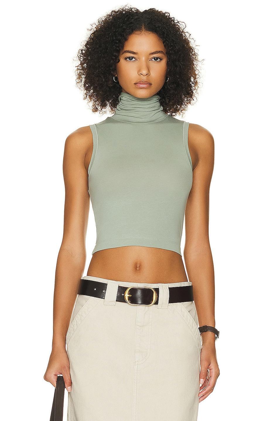 Helsa Jersey Cropped Turtleneck Tank in Black. - size L (also in M, S, XL, XS, XXS) Product Image