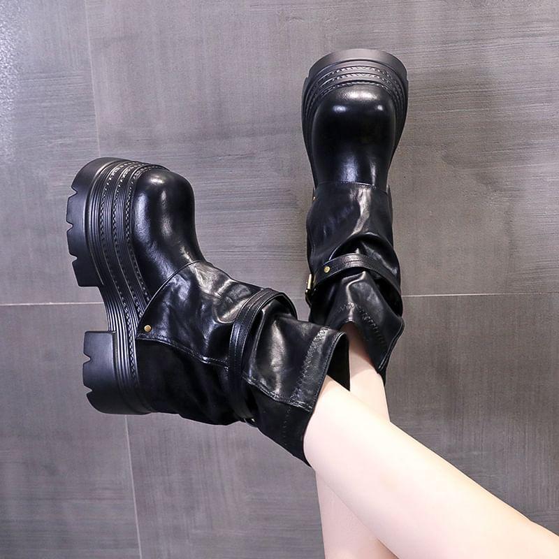 Faux Leather Buckle Strap Platform Short Boots product image