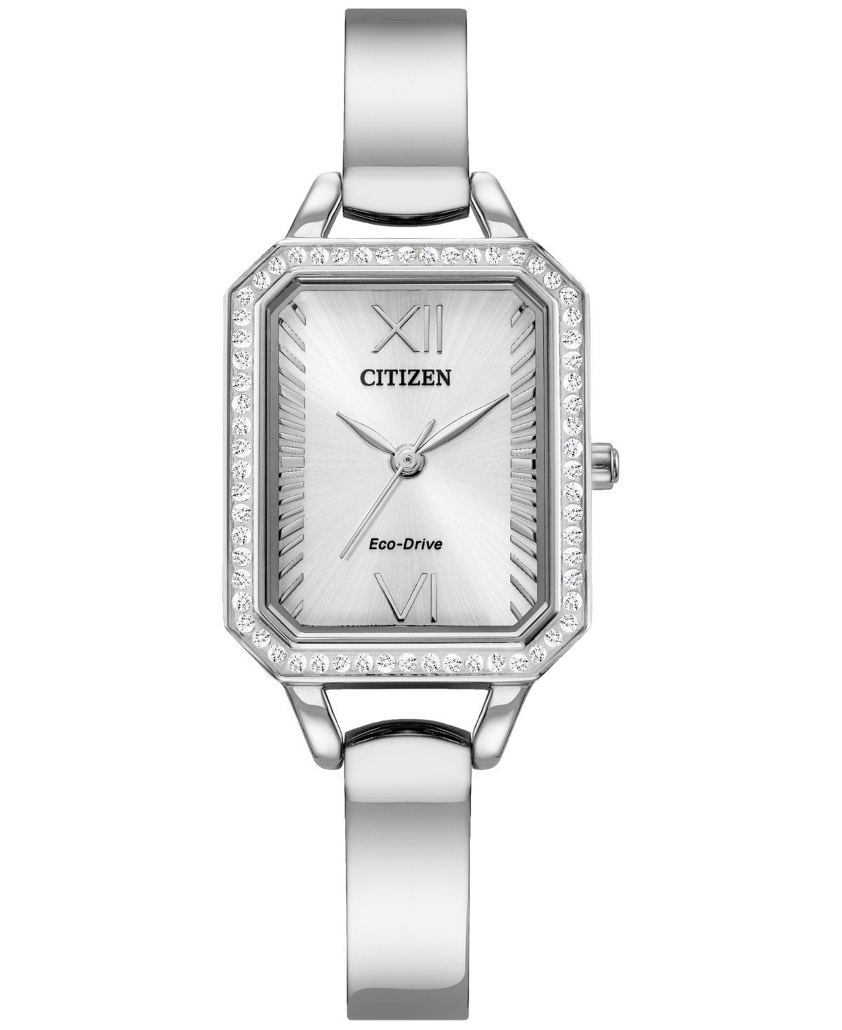 Citizen Eco-Drive Womens Silhouette Stainless Crystal Accented Rectangular Bangle Watch - EM0980-50A Silver Product Image