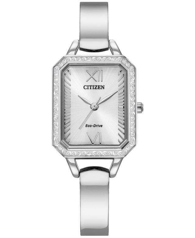 Citizen Eco-Drive Womens Silhouette Stainless Crystal Accented Rectangular Bangle Watch - EM0980-50A Silver Product Image