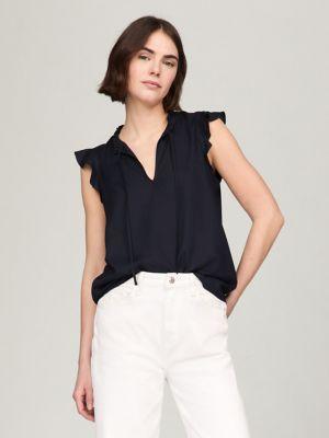 Solid Flutter-Sleeve Ruffle Top Product Image