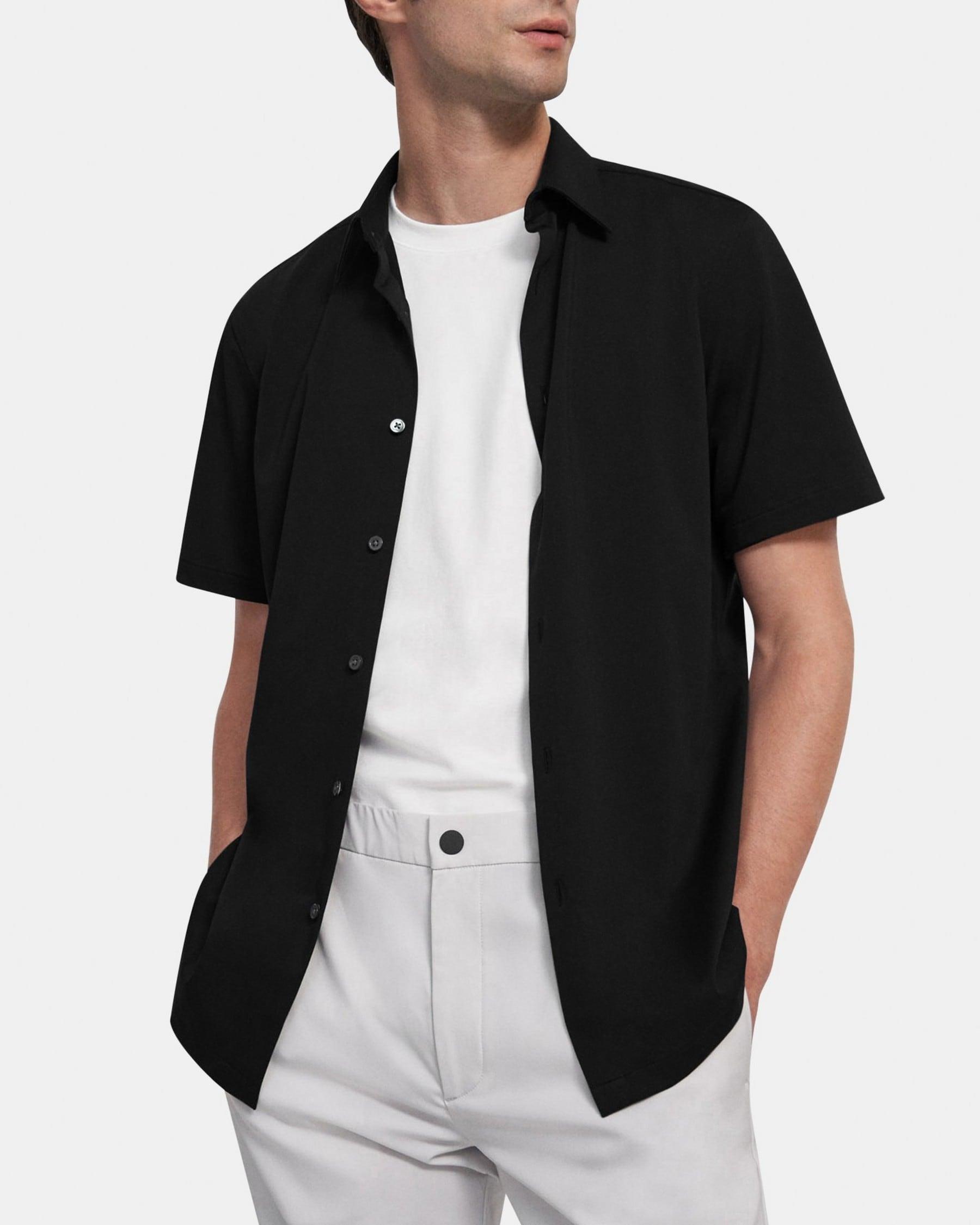 Tailored Short-Sleeve Shirt in Structure Knit Product Image