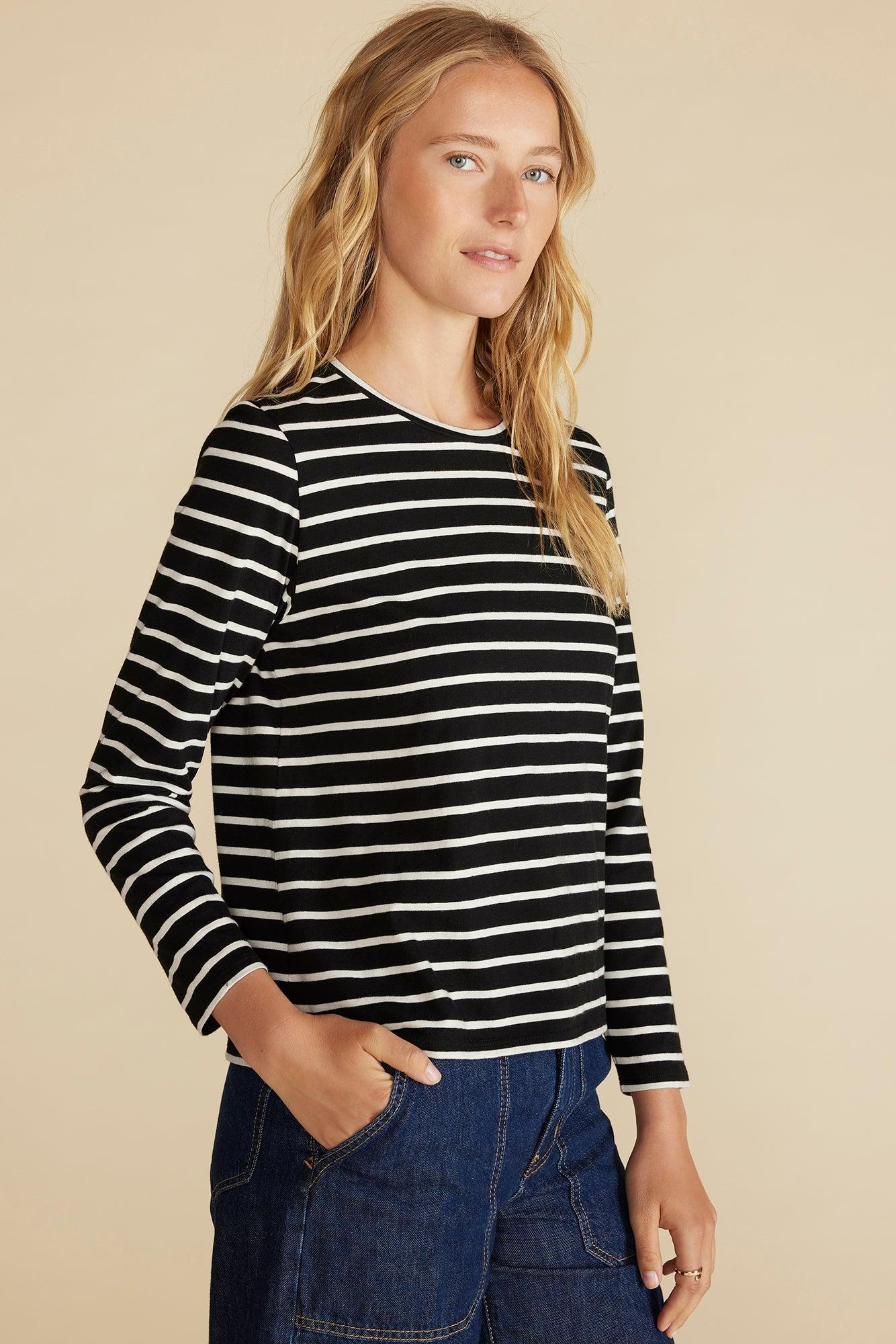 Berkeley Long Sleeve Tee - Black and Ivory Stripe Product Image