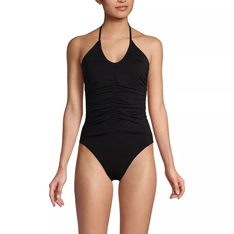 Womens Lands End V-Neck Halter High Leg One-Piece Swimsuit Product Image