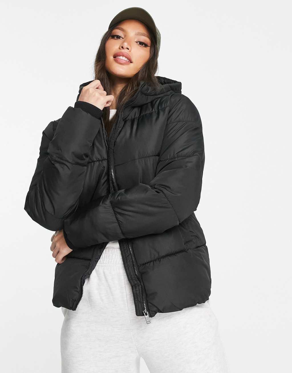 Pieces Tall hooded padded jacket in black Product Image