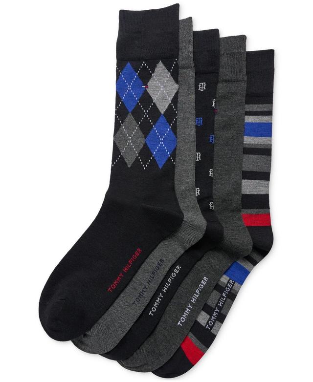 Tommy Hilfiger Mens Crew Length Dress Socks, Assorted Patterns, Pack of 5 Product Image