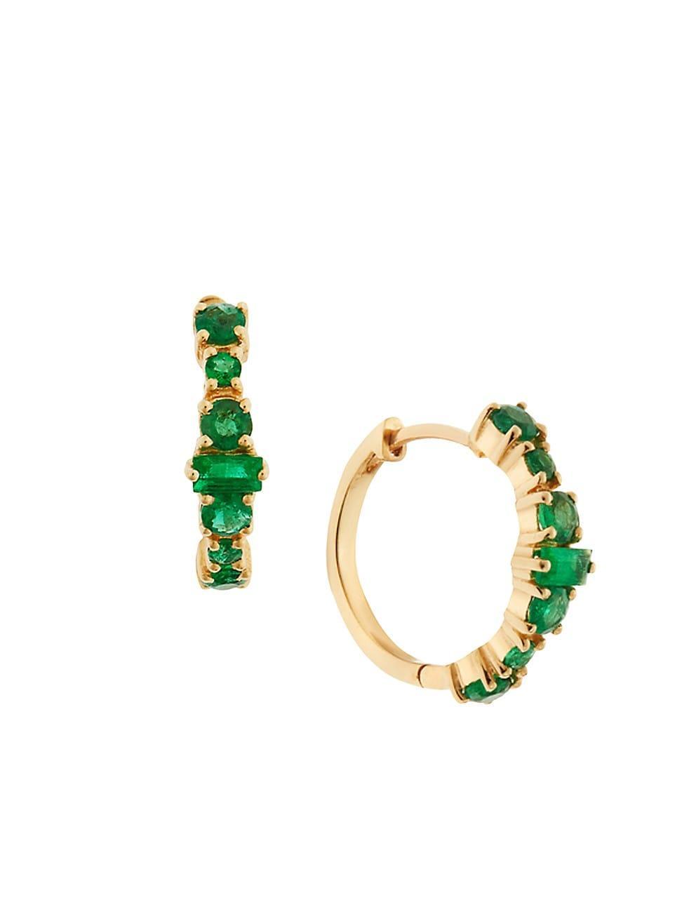 Womens Cascade 18K Yellow Gold & Emerald Hoop Earrings Product Image